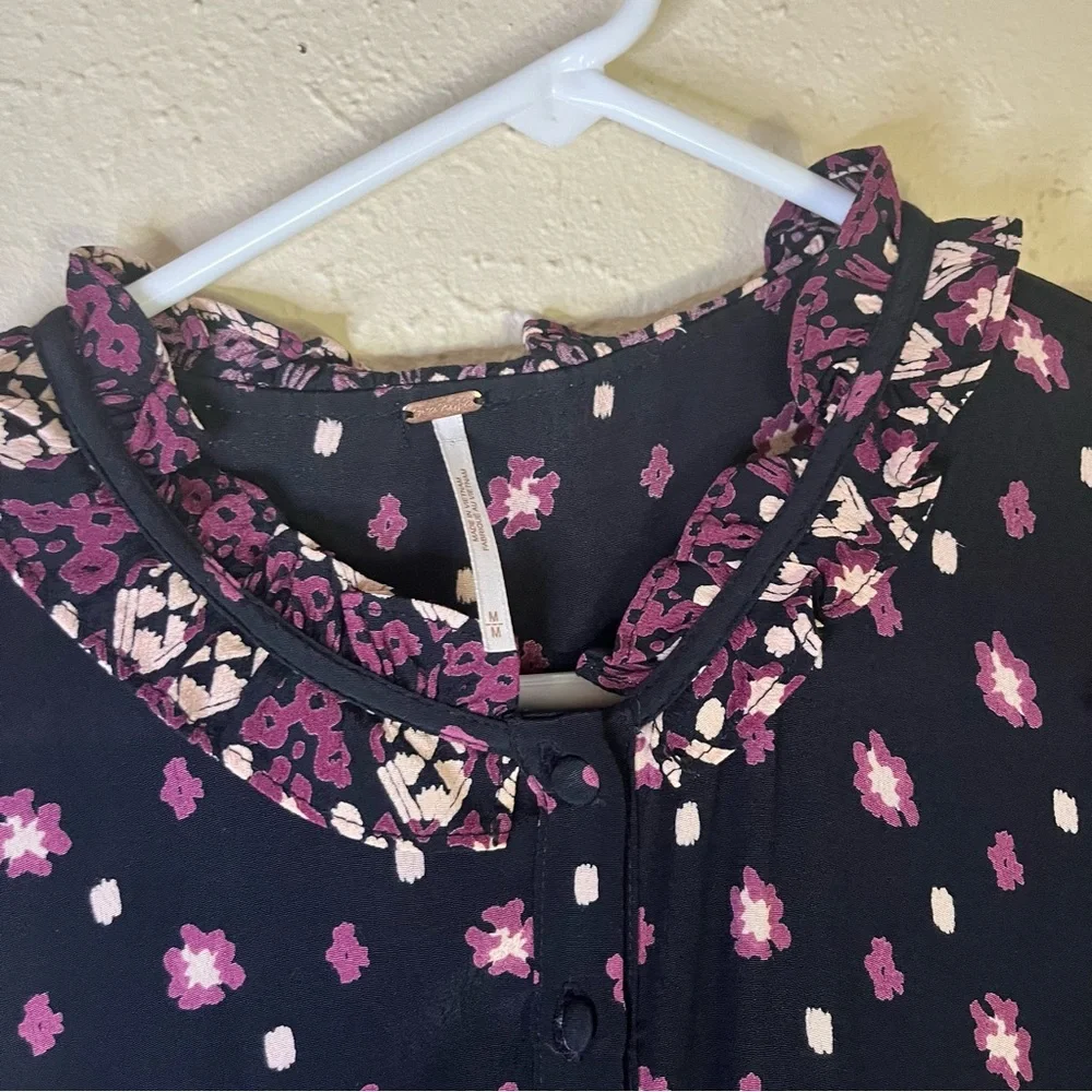 Free People Calico Skies Long‎ Sleeve Flowy Button Up Ruffle Dress Size Medium